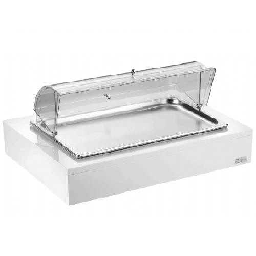 Поднос для нарезки 64х46см h30см, с крышкой Roll-top, с хладогентом, на дерев. основании, цвет белый